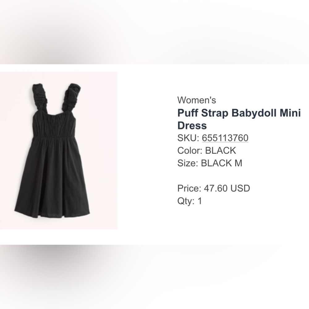 Abercrombie Black Puff Strap Babydoll Mini Dress